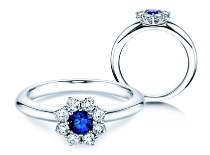 Farbsteinring Lovely in 14K Weißgold mit Saphir 0,33ct und Diamanten 0,40ct