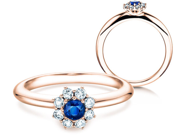 Farbsteinring Lovely in 9K Roségold mit Saphir 0,10ct und Diamanten 0,15ct