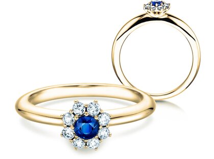 Farbsteinring Lovely in 9K Gelbgold mit Saphir 0,10ct und Diamanten 0,15ct