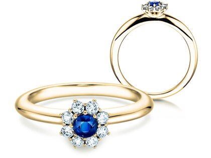 Farbsteinring Lovely in 9K Gelbgold mit Saphir 0,10ct und Diamanten 0,15ct