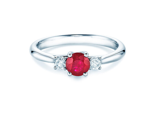 Farbsteinring Shining Big in 18K Weißgold mit Rubin 0,65ct und Diamanten 0,15ct