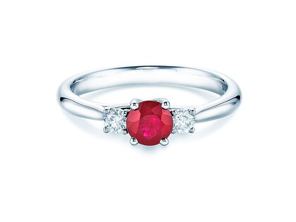 Farbsteinring Shining Big in 18K Weißgold mit Rubin 0,65ct und Diamanten 0,15ct