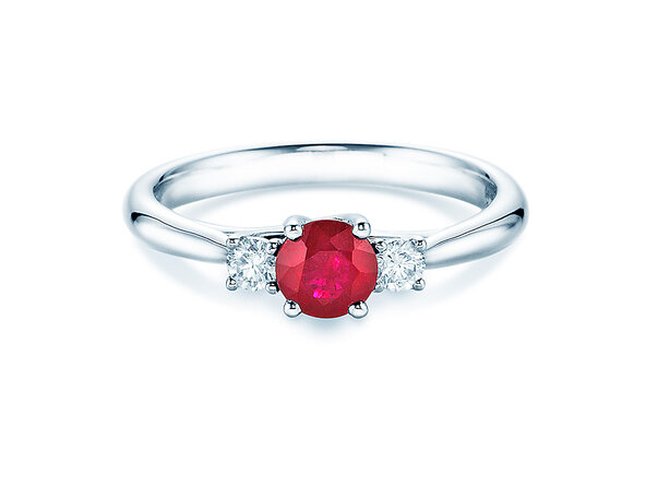 Farbsteinring Shining Big in 18K Weißgold mit Rubin 0,65ct und Diamanten 0,15ct