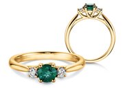 Farbsteinring Shining Emerald in 14K Gelbgold mit Smaragd 0,25ct und Diamanten 0,15ct