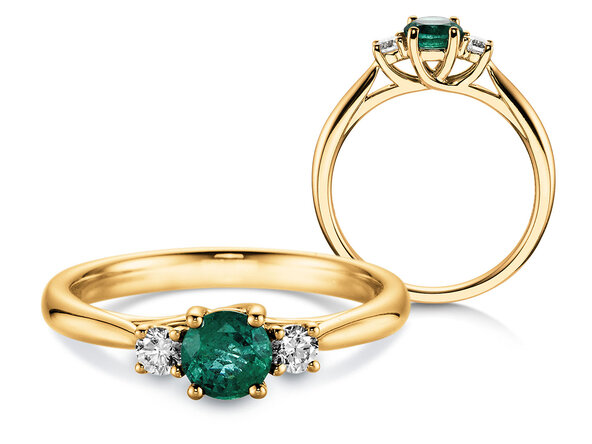 Farbsteinring Shining Emerald in 14K Gelbgold mit Smaragd 0,25ct und Diamanten 0,15ct