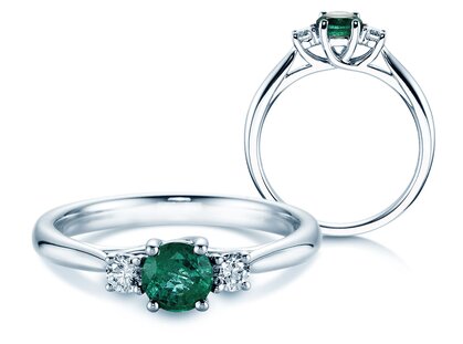 Farbsteinring Shining Emerald in 14K Weißgold mit Smaragd 0,25ct und Diamanten 0,15ct