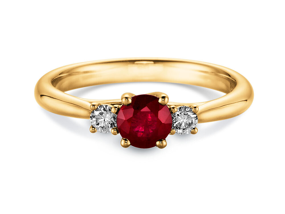Farbsteinring Shining Ruby in 14K Gelbgold mit Rubin 0,25ct und Diamanten 0,15ct