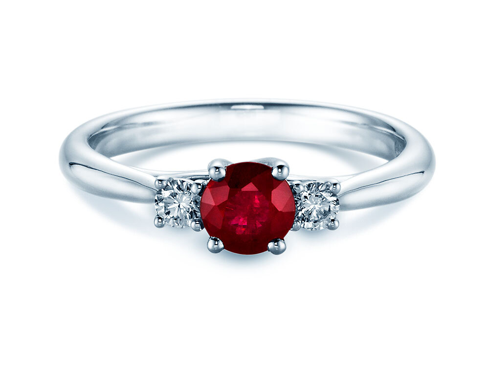 Farbsteinring Shining Ruby in 14K Weißgold mit Rubin 0,25ct und Diamanten 0,15ct