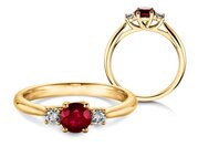 Farbsteinring Shining Ruby in 14K Gelbgold mit Rubin 0,25ct und Diamanten 0,15ct