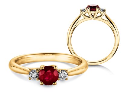 Farbsteinring Shining Ruby in 14K Gelbgold mit Rubin 0,25ct und Diamanten 0,15ct