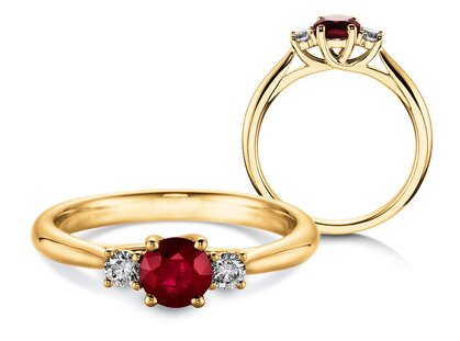 Farbsteinring Shining Ruby in 14K Gelbgold mit Rubin 0,25ct und Diamanten 0,15ct