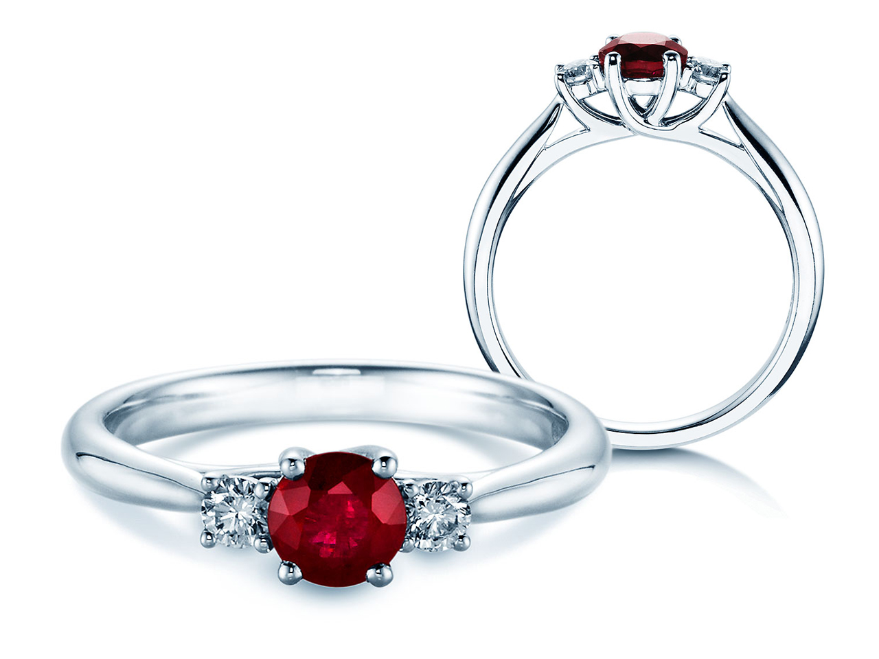 Farbsteinring Shining Ruby in 14K Weißgold mit Rubin 0,25ct und Diamanten 0,15ct
