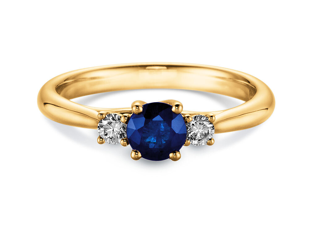 Farbsteinring Shining Sapphire in 18K Gelbgold mit Saphir 0,25ct und Diamanten 0,15ct