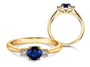 Farbsteinring Shining Sapphire in 14K Gelbgold mit Saphir 0,25ct und Diamanten 0,15ct