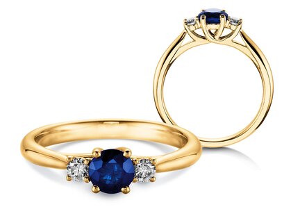 Farbsteinring Shining Sapphire in 14K Gelbgold mit Saphir 0,25ct und Diamanten 0,15ct