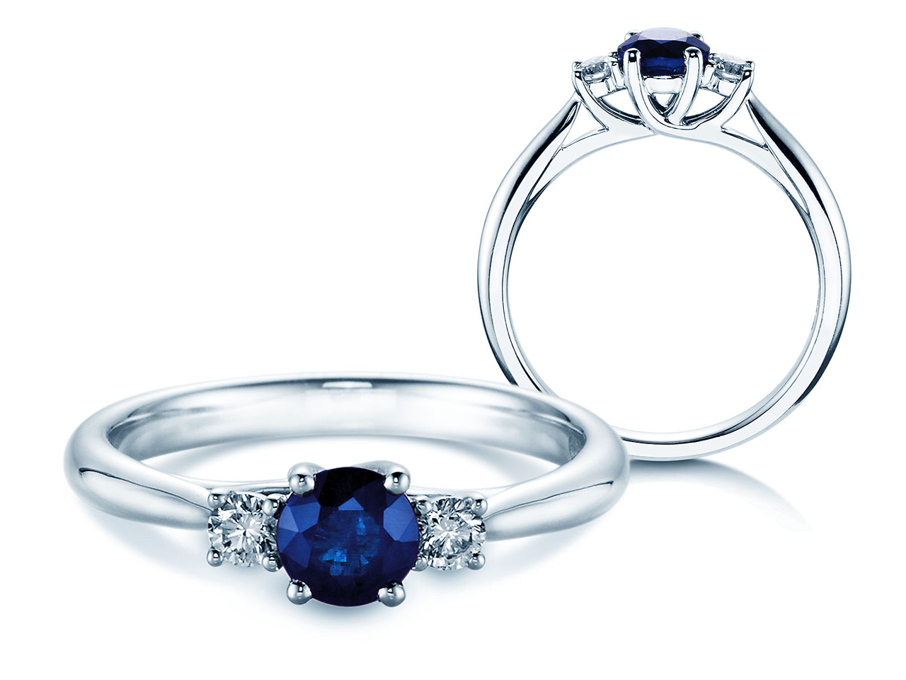 Farbsteinring Shining Sapphire in 14K Weißgold mit Saphir 0,25ct und Diamanten 0,15ct
