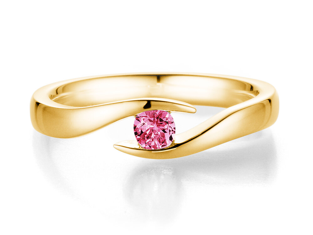 Farbsteinring Twist Colour in 9K Gelbgold mit Pinker Turmalin 0,15ct