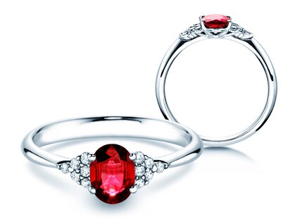 Farbsteinring Vivid in 14K Weißgold mit Rubin 1,00ct und Diamanten 0,12ct