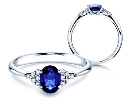 Farbsteinring Vivid in 9K Weißgold mit Saphir 1,00ct und Diamanten 0,12ct