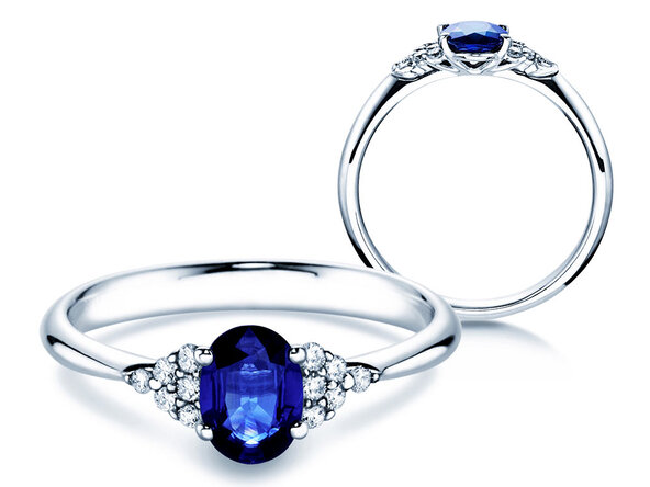 Farbsteinring Vivid in 9K Weißgold mit Saphir 1,00ct und Diamanten 0,12ct