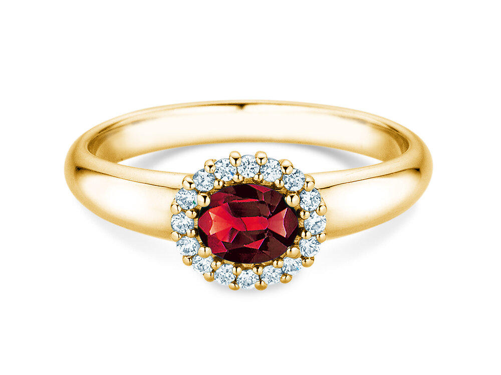 Farbsteinring Windsor Cross in 9K Gelbgold mit Rubin 0,60ct und Diamanten 0,12ct