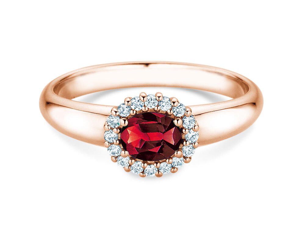 Farbsteinring Windsor Cross in 9K Roségold mit Rubin 0,60ct und Diamanten 0,12ct