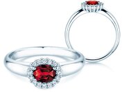 Farbsteinring Windsor Cross in 9K Weißgold mit Rubin 0,60ct und Diamanten 0,12ct