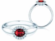 Farbsteinring Windsor Cross in 14K Weißgold mit Rubin 0,60ct und Diamanten 0,12ct