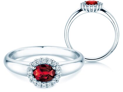 Farbsteinring Windsor Cross in 9K Weißgold mit Rubin 0,60ct und Diamanten 0,12ct
