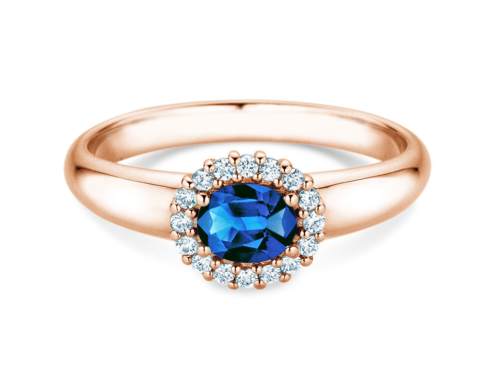 Farbsteinring Windsor Cross in 14K Roségold mit Saphir 0,60ct und Diamanten 0,12ct