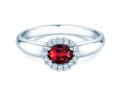Farbsteinring Windsor Cross in 9K Weißgold mit Rubin 0,60ct und Diamanten 0,12ct