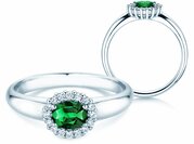 Farbsteinring Windsor Cross in 14K Weißgold mit Smaragd 0,60ct und Diamanten 0,12ct