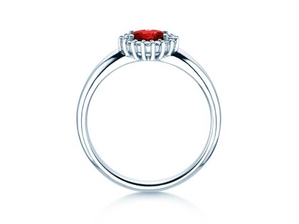 Farbsteinring Windsor Cross in 9K Weißgold mit Rubin 0,60ct und Diamanten 0,12ct