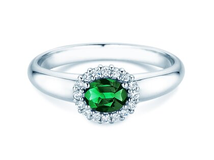 Farbsteinring Windsor Cross in 9K Weißgold mit Smaragd 0,60ct und Diamanten 0,12ct