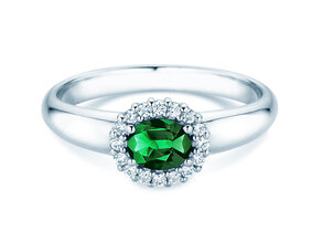 Farbsteinring Windsor Cross in 9K Weißgold mit Smaragd 0,60ct und Diamanten 0,12ct
