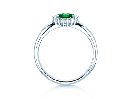 Farbsteinring Windsor Cross in 9K Weißgold mit Smaragd 0,60ct und Diamanten 0,12ct