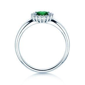 Farbsteinring Windsor Cross in 9K Weißgold mit Smaragd 0,60ct und Diamanten 0,12ct