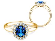 Farbsteinring Windsor Royal in 9K Gelbgold mit Saphir 1,20ct und Diamanten 0,28ct