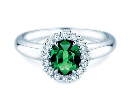 Farbsteinring Windsor Royal in 14K Weißgold mit Smaragd 1,20ct und Diamanten 0,28ct