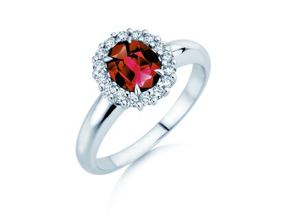 Farbsteinring Windsor Royal in 14K Weißgold mit Rubin 1,20ct und Diamanten 0,28ct