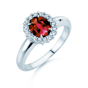 Farbsteinring Windsor Royal in 14K Weißgold mit Rubin 1,20ct und Diamanten 0,28ct