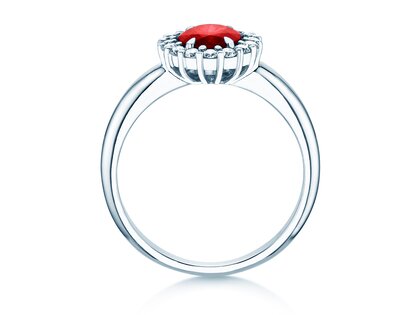 Farbsteinring Windsor Royal in 14K Weißgold mit Rubin 1,20ct und Diamanten 0,28ct