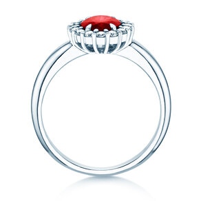 Farbsteinring Windsor Royal in 14K Weißgold mit Rubin 1,20ct und Diamanten 0,28ct