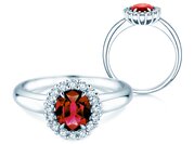 Farbsteinring Windsor Royal in 14K Weißgold mit Rubin 1,20ct und Diamanten 0,28ct