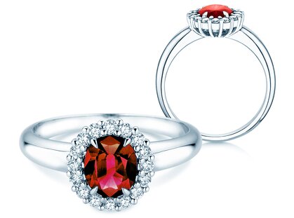 Farbsteinring Windsor Royal in 14K Weißgold mit Rubin 1,20ct und Diamanten 0,28ct