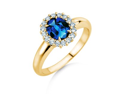 Farbsteinring Windsor Royal in 9K Gelbgold mit Saphir 1,20ct und Diamanten 0,28ct