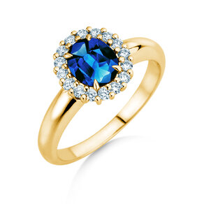 Farbsteinring Windsor Royal in 9K Gelbgold mit Saphir 1,20ct und Diamanten 0,28ct