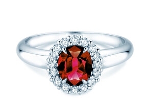 Farbsteinring Windsor Royal in 14K Weißgold mit Rubin 1,20ct und Diamanten 0,28ct