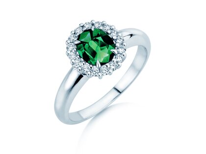 Farbsteinring Windsor Royal in 14K Weißgold mit Smaragd 1,20ct und Diamanten 0,28ct