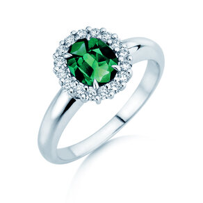 Farbsteinring Windsor Royal in 14K Weißgold mit Smaragd 1,20ct und Diamanten 0,28ct